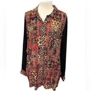 Soft Surroundings Mixed Print Button Down Shirt - 2X